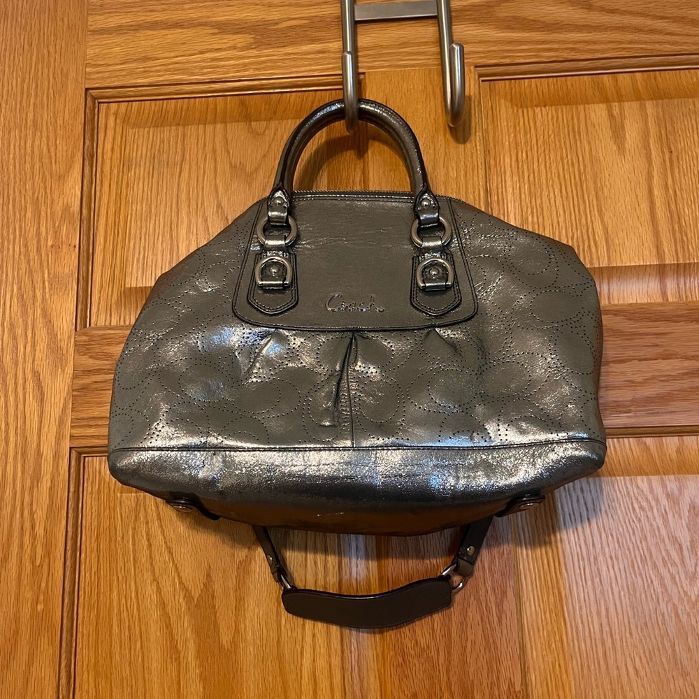 Coach Silver Handbag with Shoulder Strap